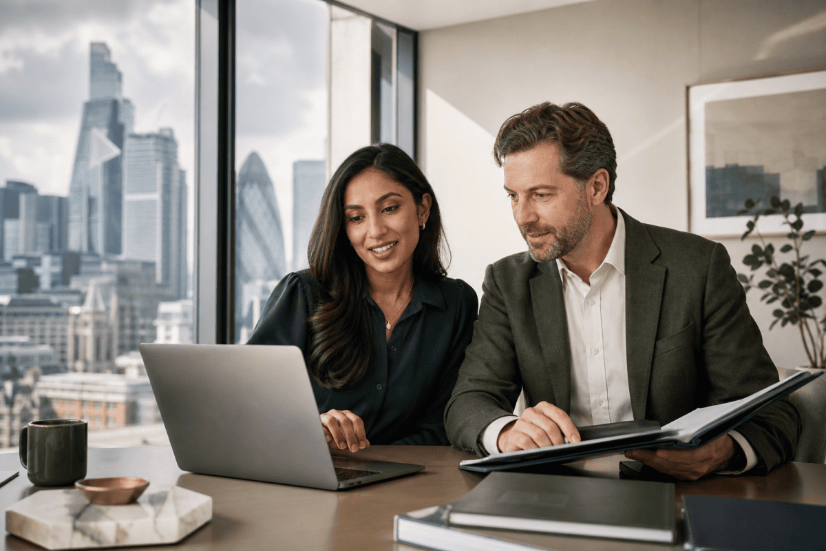 Digital technology founder reviewing Global Talent visa evidence with a legal adviser