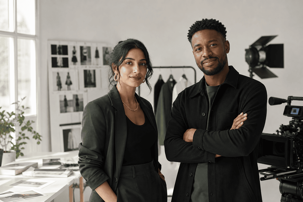 Fashion and film professionals discussing a Global Talent visa application