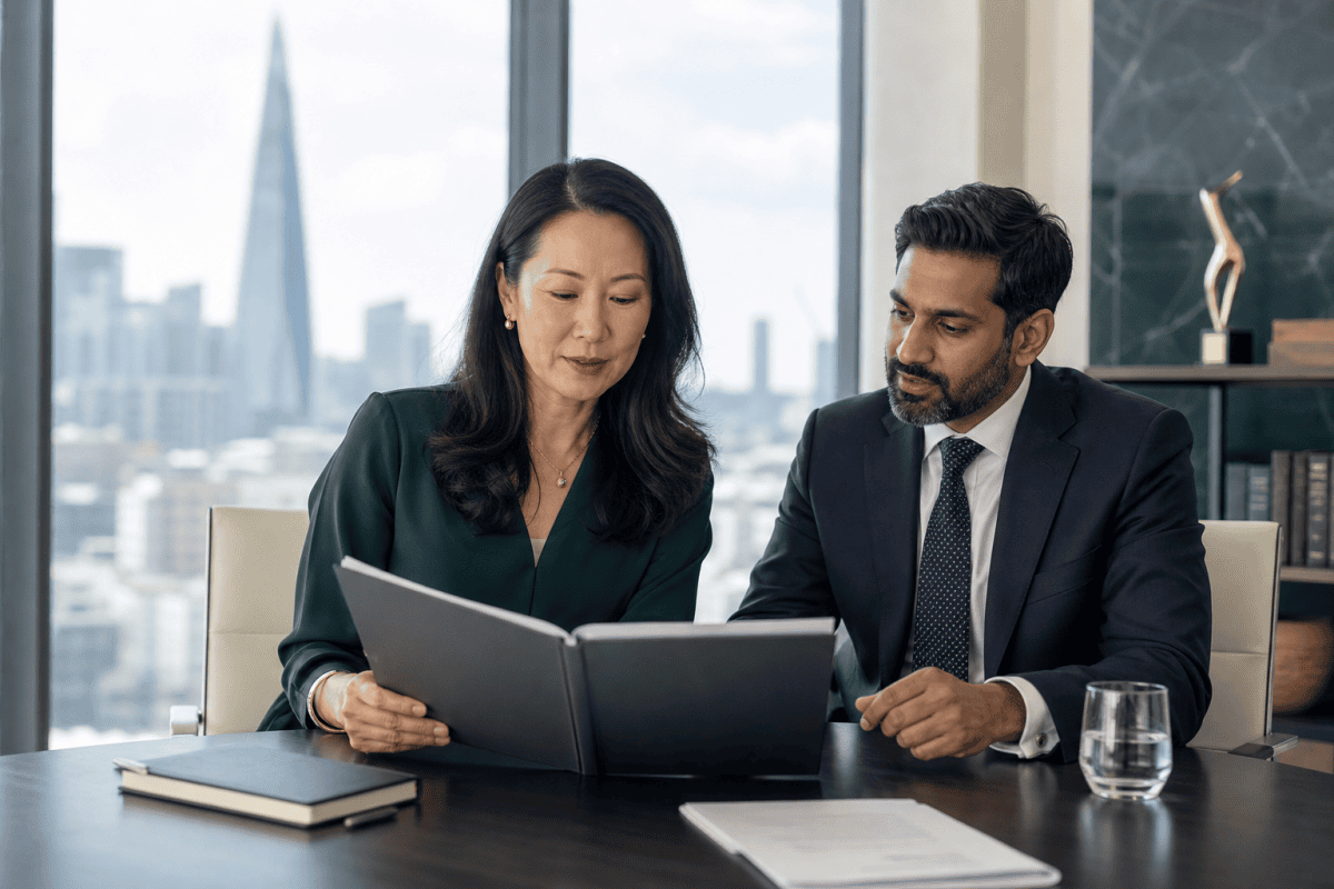Award-winning professional reviewing Global Talent visa eligibility with a legal adviser