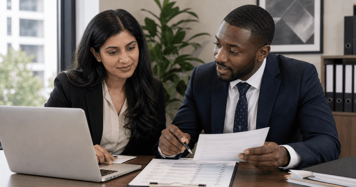 Employer reviewing right to work records and civil penalty compliance documents
